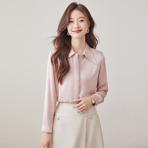 Q172新款长袖衬衫白色女士春秋法式修身通勤休闲百搭衬衣 商品图3