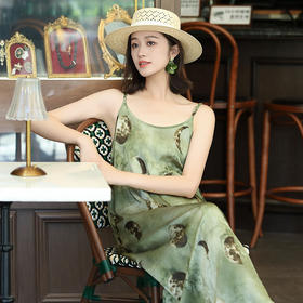 OY-24504法式茶歇缎面吊带裙2024夏季新款精致气质长款修身连衣裙24504