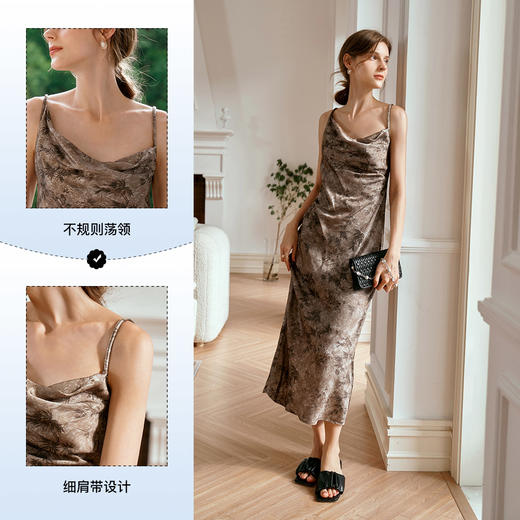 
OLrain欧芮儿法式吊带连衣裙女早秋气质高级感印花显瘦收腰长裙子 商品图3