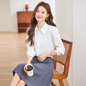 Q187新款长袖气质衬衣白色时尚小众通勤秋季设计感百搭衬衫