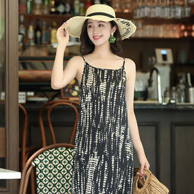 OY-24505夏季新款印花无袖连衣裙女宽松休闲显瘦中长款吊带裙24505