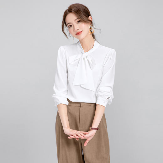 Q132气质长袖白色时尚女士法式衬衫小众设计感春夏百搭通勤衬衣女 商品图0