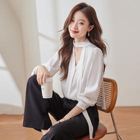 Q137新款长袖百搭宽松韩版气质衬衣白色洋气时尚小众衬衫