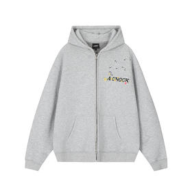 【Achock官方店】潮牌拉链开衫运动休闲美式花卉刺绣重磅开衫卫衣