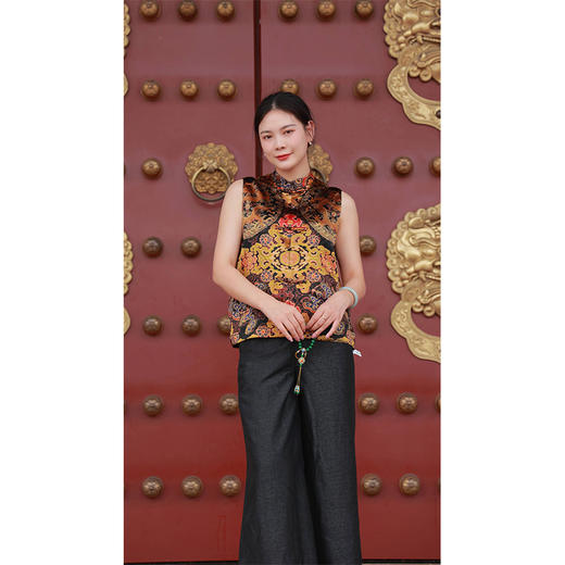 【抖音专属】高腰阔腿裤（24709653-玄黄） 商品图0