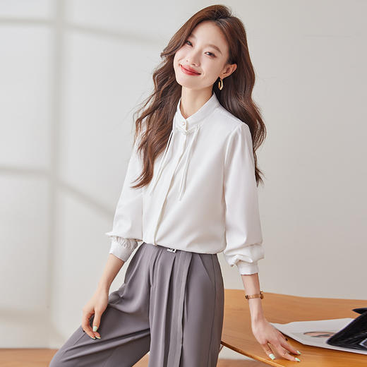 Q2002新款长袖春秋气质衬衣白色时尚百搭小众设计感法式宽松衬衫 商品图2