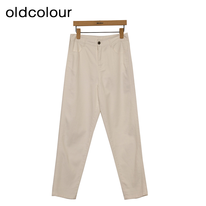 oldcolour休闲简约牛仔裤春季新款高腰直筒百搭九分裤女P13113142