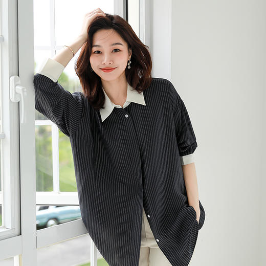 火桐hooton精英女士 黑白细条纹衬衫裙JC285 商品图2