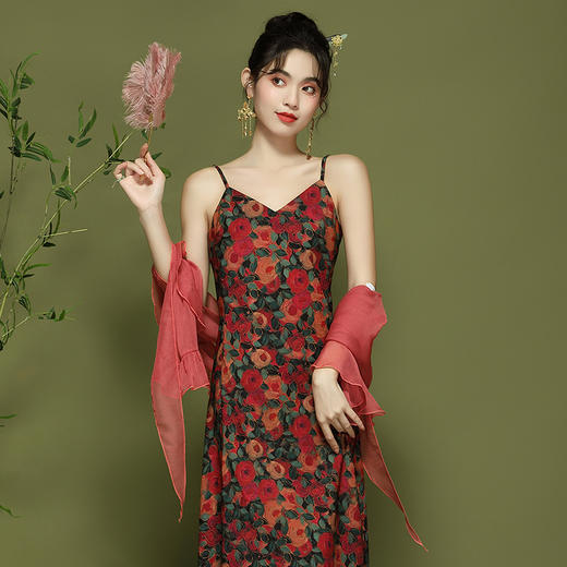 OY-24110夏季新款时尚吊带连衣裙改良年轻款气质新式旗袍裙24110 商品图2
