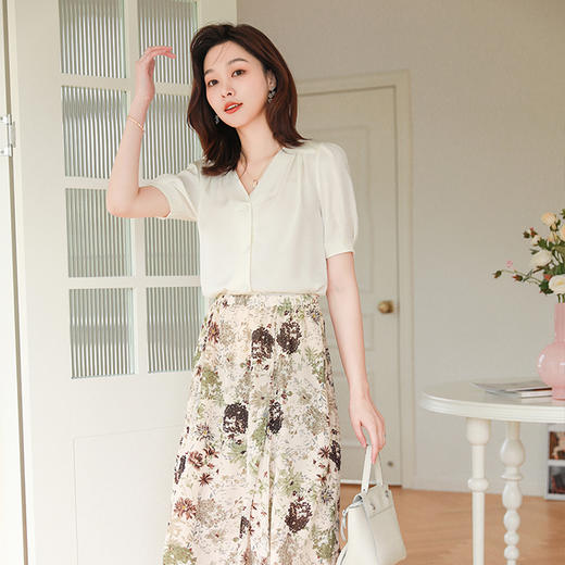 火桐hooton重磅V领抽褶真丝短袖779103 商品图10