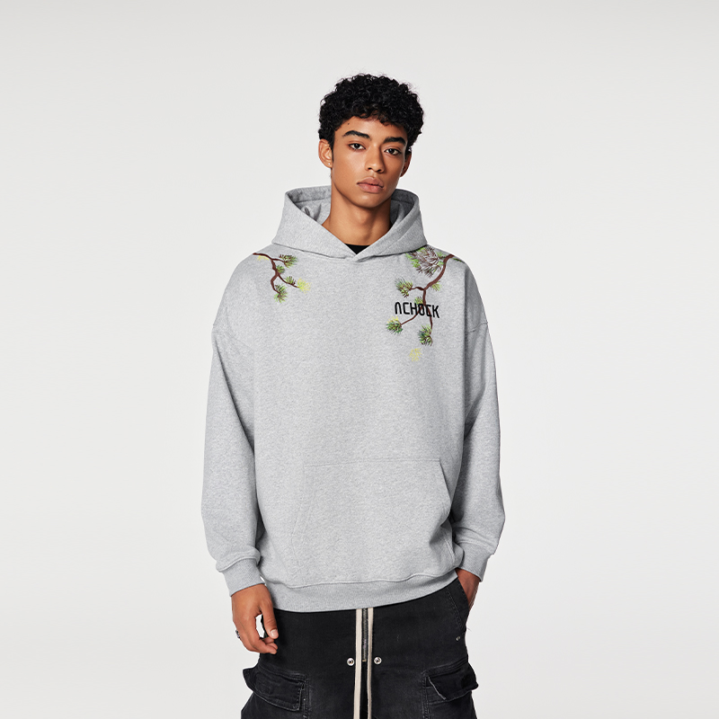 【Achock官方店】美式复古街头迎客松重磅刺绣卫衣男国潮宽松连帽