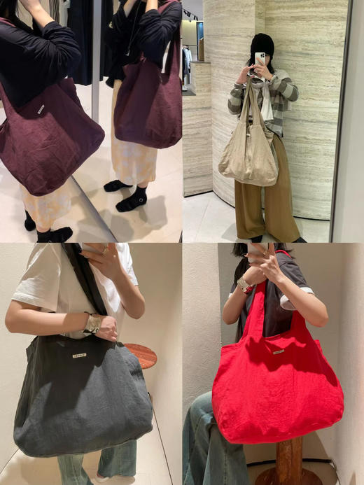 HIDEMI【当当同款】自然多重水洗纯亚麻超软慵懒随身帆布包大包tote托特包 雾霾蓝灰/马斯正红/酒红色/自然米 商品图1