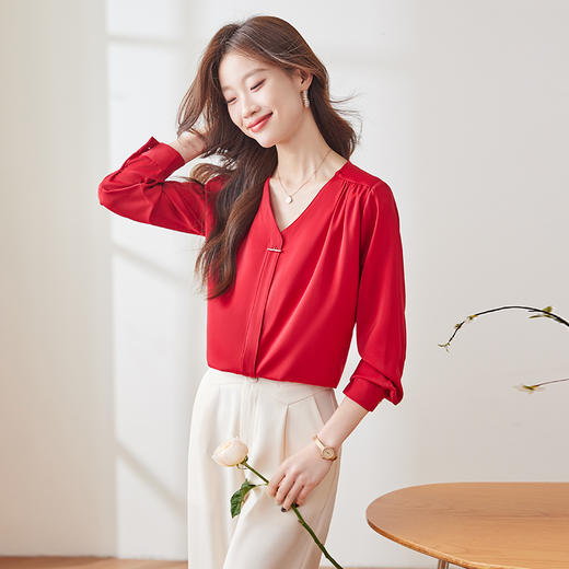 Q157新款长袖通勤气质衬衣白色洋气时尚百搭小众设计感宽松衬衫 商品图2