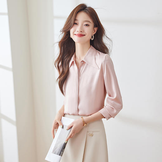 Q172新款长袖衬衫白色女士春秋法式修身通勤休闲百搭衬衣 商品图2
