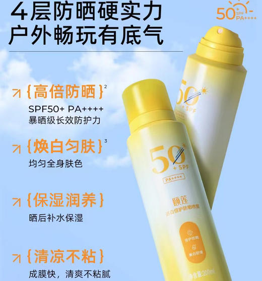 【下单即赠随机颜色冰袖一双】颐莲透白倍护防晒喷雾 | 防晒焕白 SPF50+ 清透肤感 快速成膜 清爽不粘腻 200ml/瓶大容量 商品图1