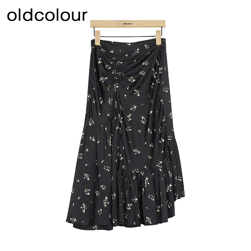 oldcolour夏季新款碎花鱼尾裙女薄款显瘦不规则中长裙P25063521