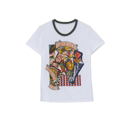 谜底T恤短袖女2024夏季新款圆领复古特色印花修身上衣246MT7047 商品图4