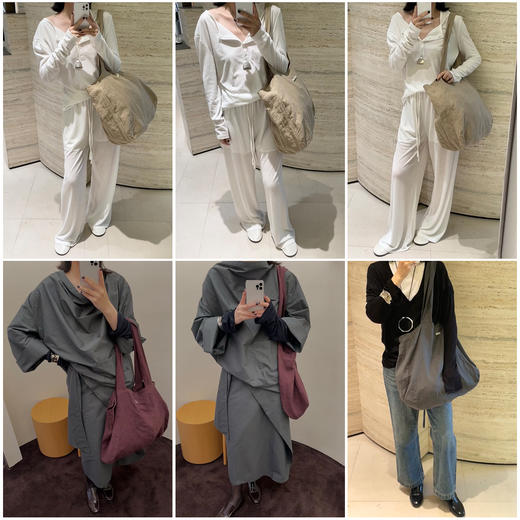 HIDEMI【当当同款】自然多重水洗纯亚麻超软慵懒随身帆布包大包tote托特包 雾霾蓝灰/马斯正红/酒红色/自然米 商品图3