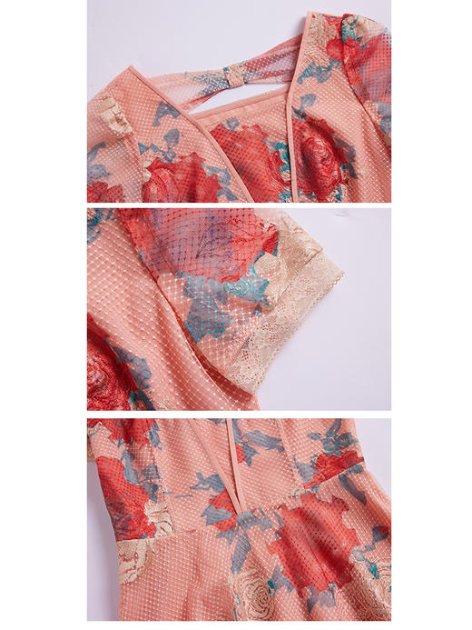 司歌网纱刺绣印花连衣裙古典优雅短袖显瘦 商品图1