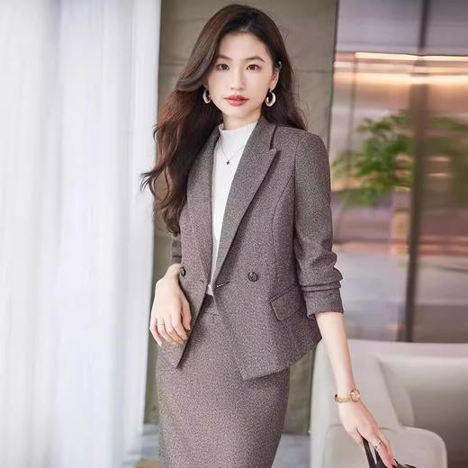 XZ-YZH9693毛呢西装套装过膝裙女秋冬加厚职业播音主持人正装工作服 商品图1