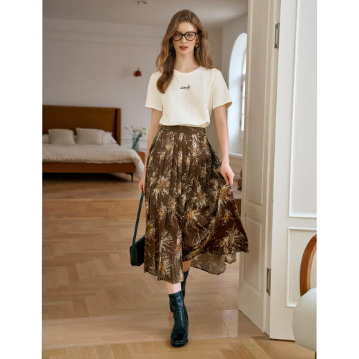 
OLrain欧芮儿法式复古印花半身裙女夏季2024新款A字百褶裙中长款 商品图1