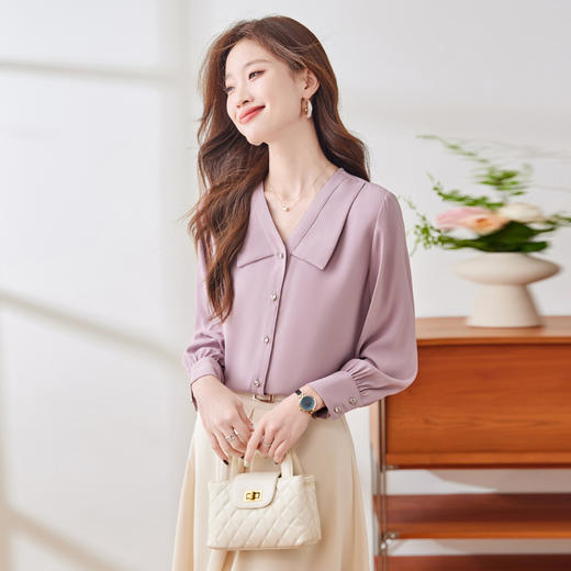 Q180新款长袖气质衬衣白色洋气时尚春秋小众设计感宽松百搭衬衫 商品图2