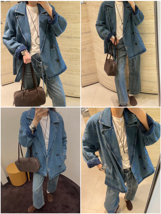 HIDEMI 双排扣翻领大廓形极简设计感水洗牛仔西装 商品图1