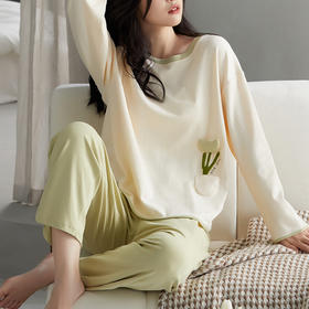 芬腾纯棉睡衣女春秋纯棉长袖圆领韩版少女大码宽松全棉家居服套装