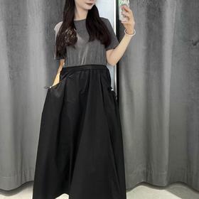 4-20MZ圆领面料拼接短袖连衣裙40619（黑） 夏季 942200200321