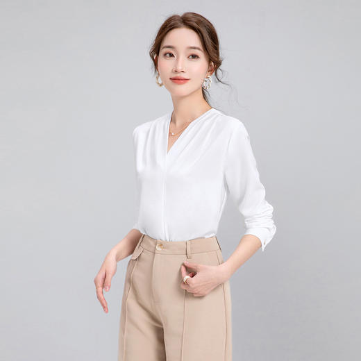 Q133春夏气质长袖白色时尚百搭衬衫小众通勤设计感显瘦衬衣女 商品图0