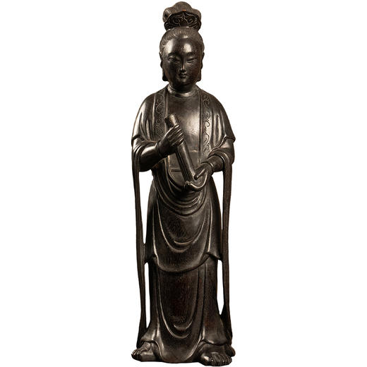 清 紫檀木雕持卷仕女摆件 商品图5