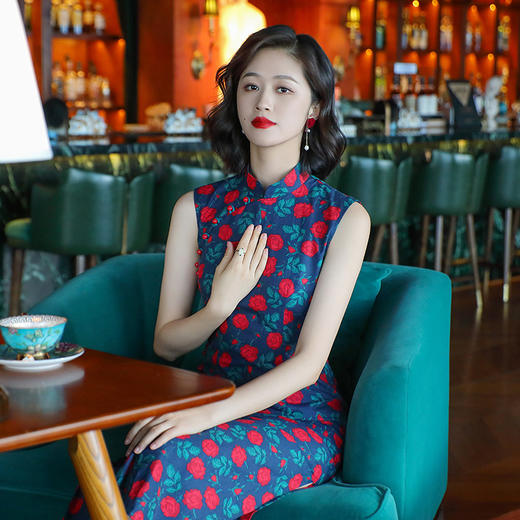 OY-24260中国风气质旗袍夏季2024年新款纯棉玫瑰印花日常改良连衣裙24260 商品图1