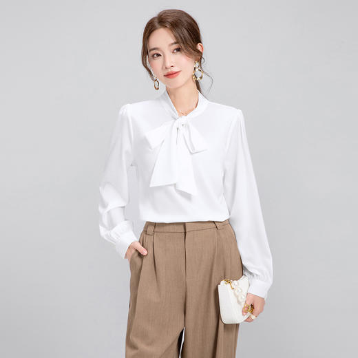 Q132气质长袖白色时尚女士法式衬衫小众设计感春夏百搭通勤衬衣女 商品图3