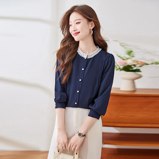 Q193新款长袖春秋气质衬衣白色洋气时尚小众设计感法式打底衬衫 商品图3