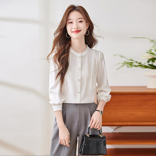 Q193新款长袖春秋气质衬衣白色洋气时尚小众设计感法式打底衬衫 商品图2