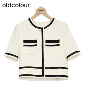 oldcolour短款外套2023春季新款撞色圆领直筒短袖上衣女P13041335