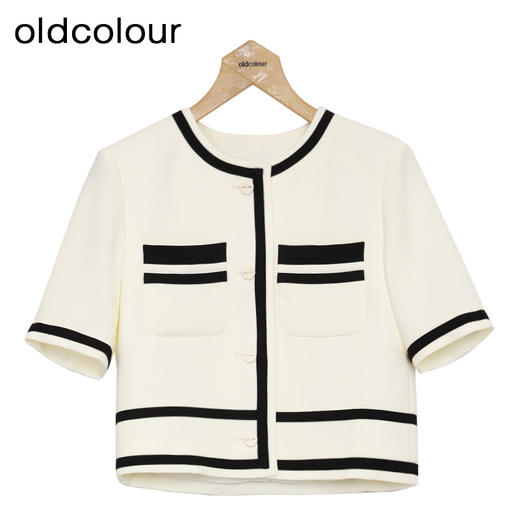 oldcolour短款外套2023春季新款撞色圆领直筒短袖上衣女P13041335 商品图0