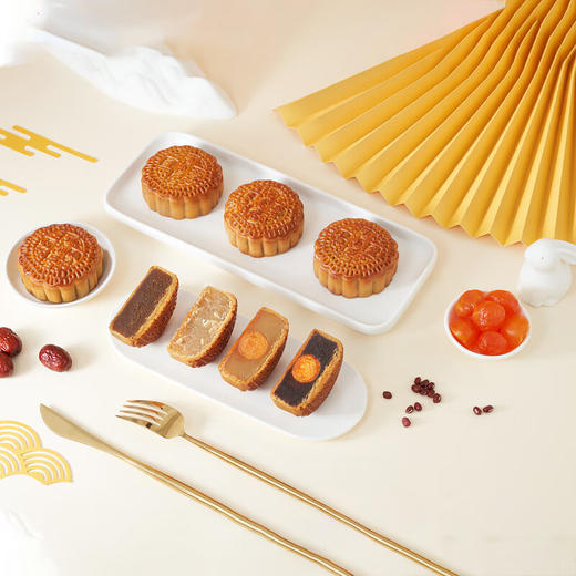 陶陶居广式蛋黄莲蓉吉祥四宝月饼礼盒经典礼盒团购员工福利中秋送礼佳品 吉祥四宝月饼礼盒 600g 4个装 商品图4