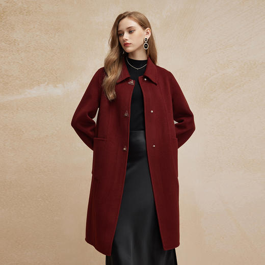 PH92024新款双面呢简约大气时尚正肩方领长款羊毛大衣 商品图0