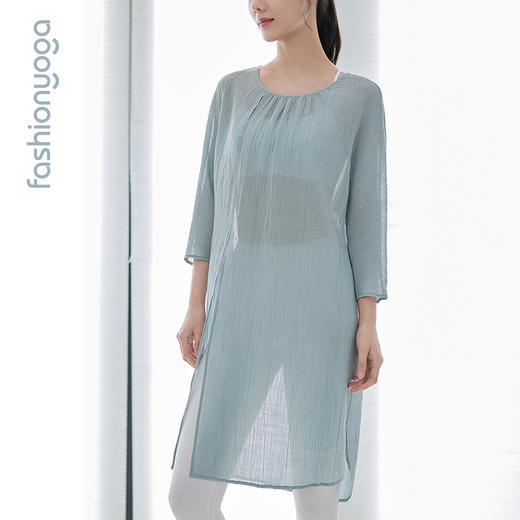 FM11321凡圣瑜伽棉麻连衣裙女夏新品中长款收腰宽松禅修美裙（不含胸垫） 商品图4