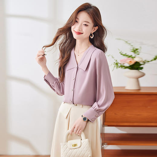 Q180新款长袖气质衬衣白色洋气时尚春秋小众设计感宽松百搭衬衫 商品图1