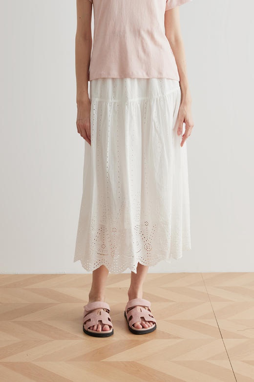 COCO ZONE ”木耳裙“100棉夏季镂空刺绣半身裙松紧腰拼接中长裙CC1B0889 商品图0