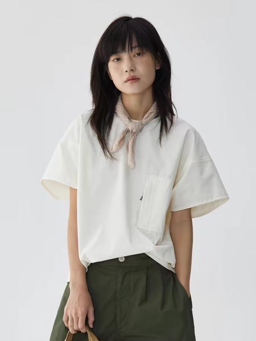 步履不停/4B11190C/日系小众仿棉感圆领砍袖衬衫 商品图0