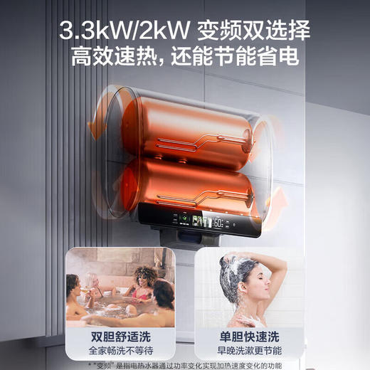 【以旧换新】海尔（Haier）60升【小魔盒BK5】小蓝瓶净水洗超薄扁桶双胆家用电热水器3300W变频速热EC6003HD-BK5KAU1 商品图4