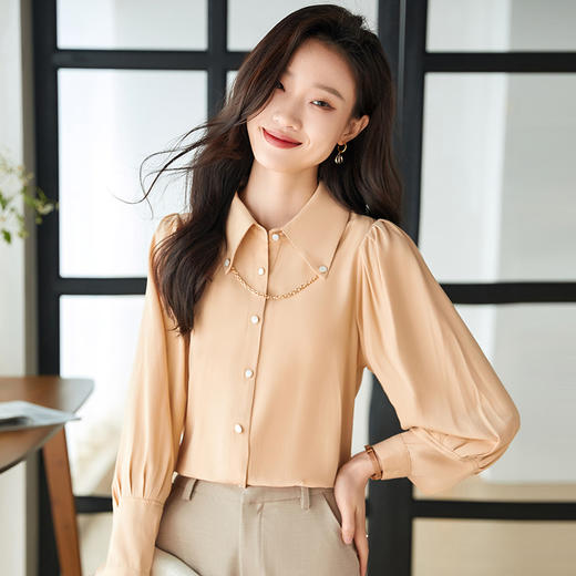 XZ-YS6208设计感杏黄色开衫长袖时尚衬衫女上衣夏季新款百搭通勤套裤 商品图0