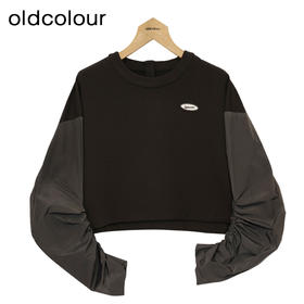 oldcolour纯色T恤春季新款设计感圆领长袖短款上衣女P12023234
