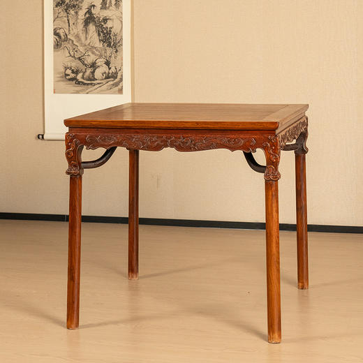 二十世纪 黄花梨螭龙纹霸王枨展腿方桌 商品图0