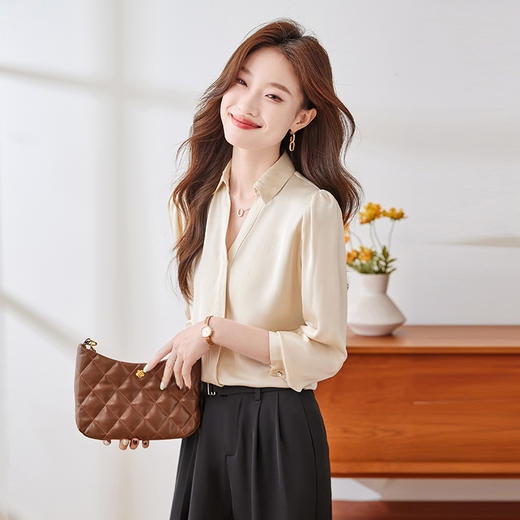 Q173新款长袖显瘦气质衬衣洋气时尚百搭打底女士春秋设计感衬衫 商品图0