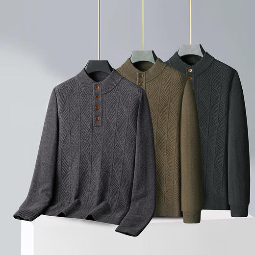 【绵羊毛】【新款DWP】大依优型大码羊毛衫针织衫立领加肥加大毛衣大号胖子宽松毛衫男装上衣打底 商品图0