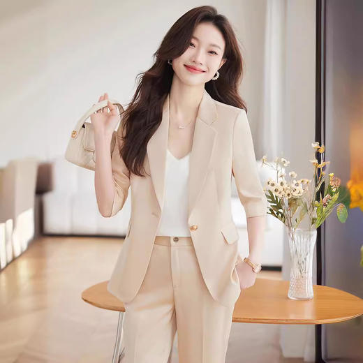 XZ-813浅蓝色中袖薄款外套小个子小西装套装女西服职业2024休闲春夏西服 商品图1